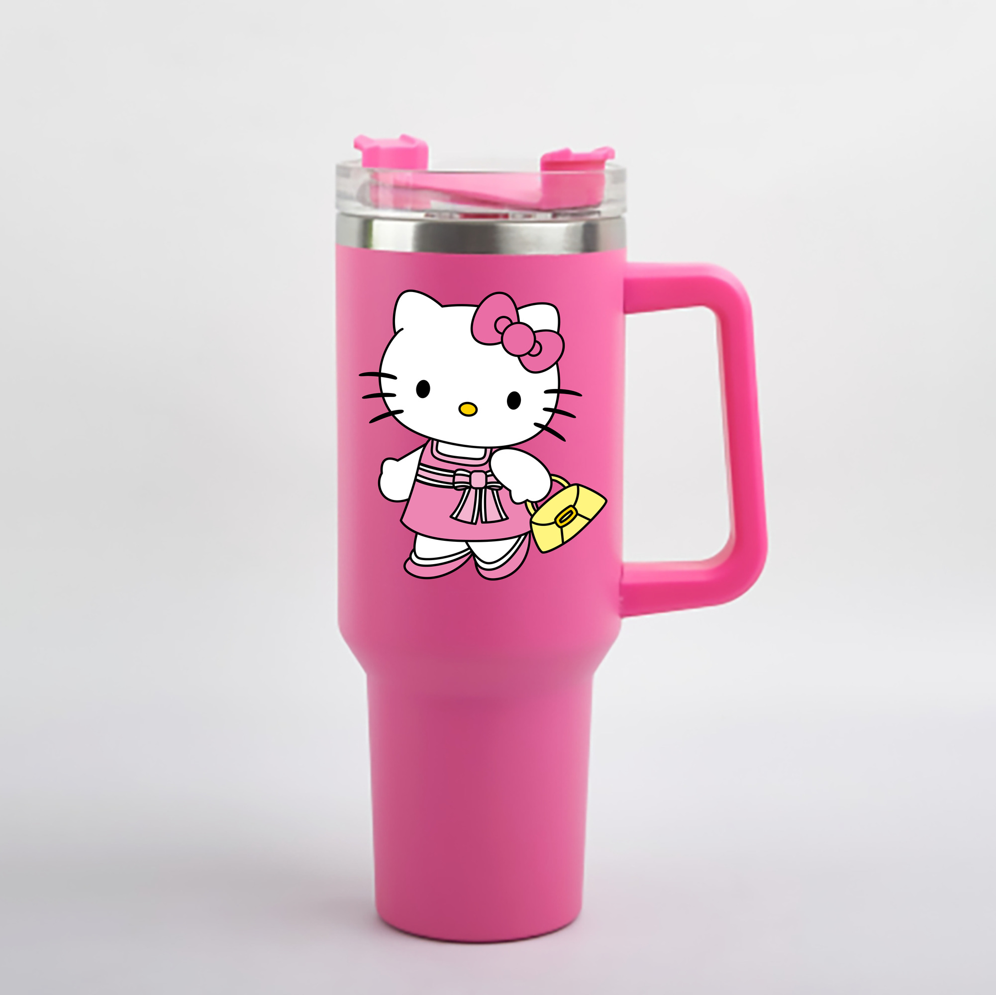 （画像用） Hello Kitty ハローキティ 1200mL車用タンブラー - クリスタルステッカー（プラスチックストロー付き）